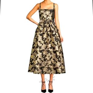 Antonio Melani Black and Gold Metallic A-line Midi Dress